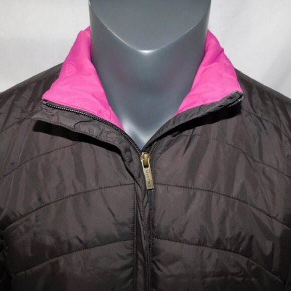 LL Bean Womens M 10 - 12 Brown Pink water resistant Puffer Jacket Full Zip - Picture 3 of 9